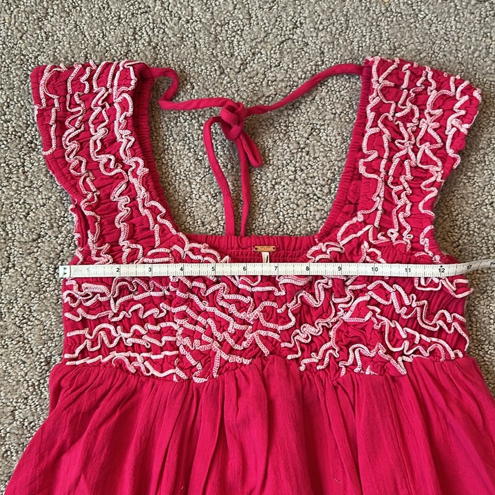 Free People Feel The Frill Midi Dress Baby Doll A-Line Cotton Pink SZ XS NWOT - Picture 7 of 11
